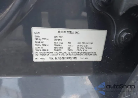 2021 Tesla Model Y Long Range Dual Motor All-Wheel Drive from USA, damaged, VIN 5YJYGDEE1MF083326